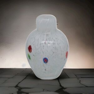 Art Glass Spotted Colored Mini White Millefiori Glass Hand Blown Vase 4.5"